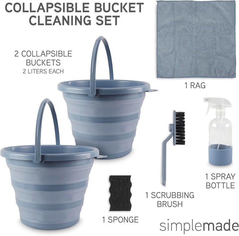Simplemade Collapsible Bucket Cleaning Set - Includes 2 Foldable Buckets, Spray Bottle, Rag, Scrubbing Brush and Sponge - Holds Up to 10 liters, Easy Storage, All-Purpose Cleaning Solution - Image 3